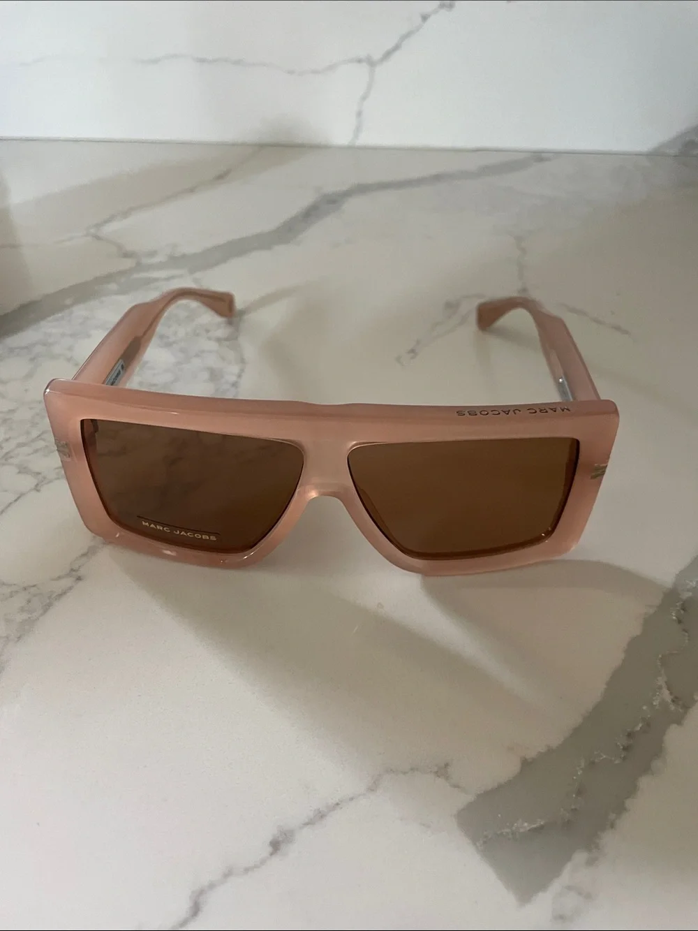 Marc Jacobs Pale Pink Rectangular Shield Sunglasses
